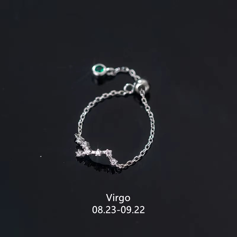925 Sterling Silver Unique 12 Constellation Chain Link Adjustable Rings for Women Couple Zodiac Jewelry Celestial Gift