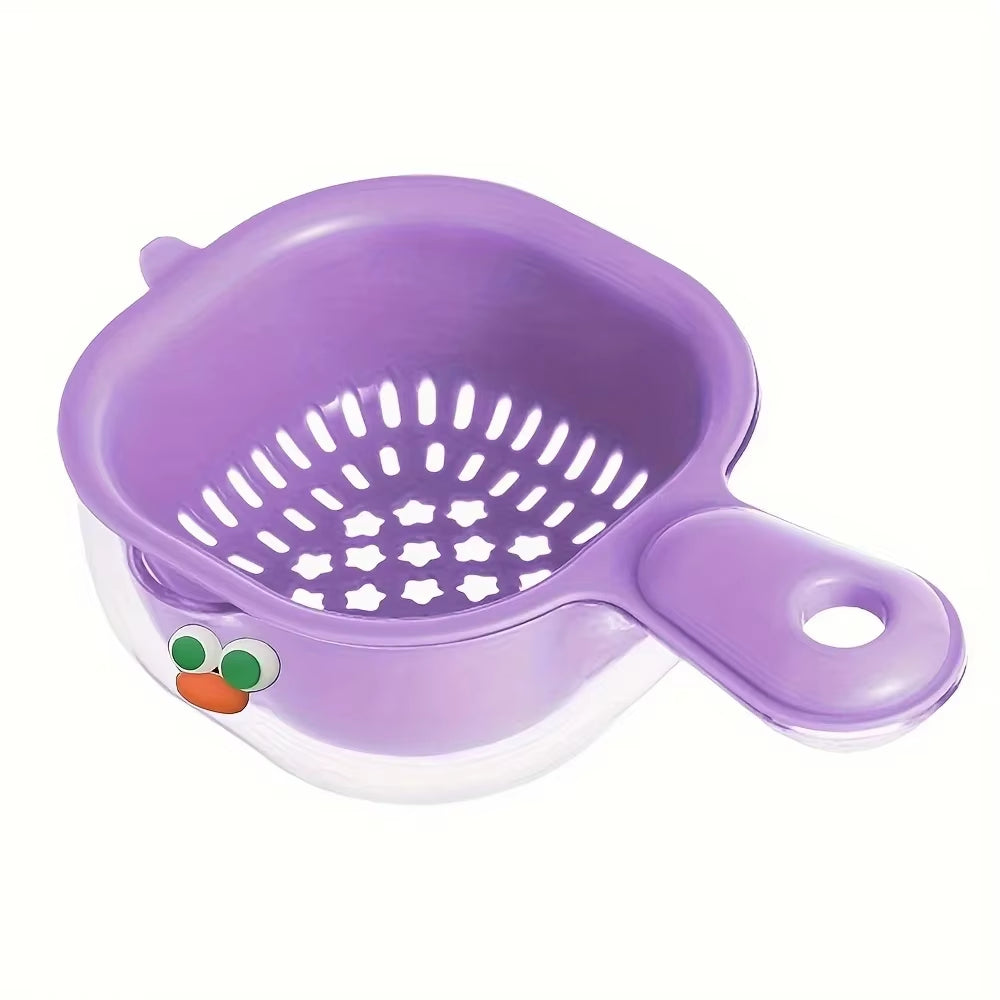 Dopamine Cute Handle Drain Basket Filter Double Layer 2-In-1 Thickened Vegetable Basket Wash Fruit Basin for Home Use